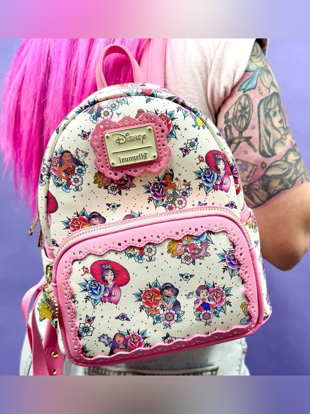 Loungefly Disney Princess Floral Tattoo Mini Backpack & Wallet Set- NWT! - Picture 3 of 12